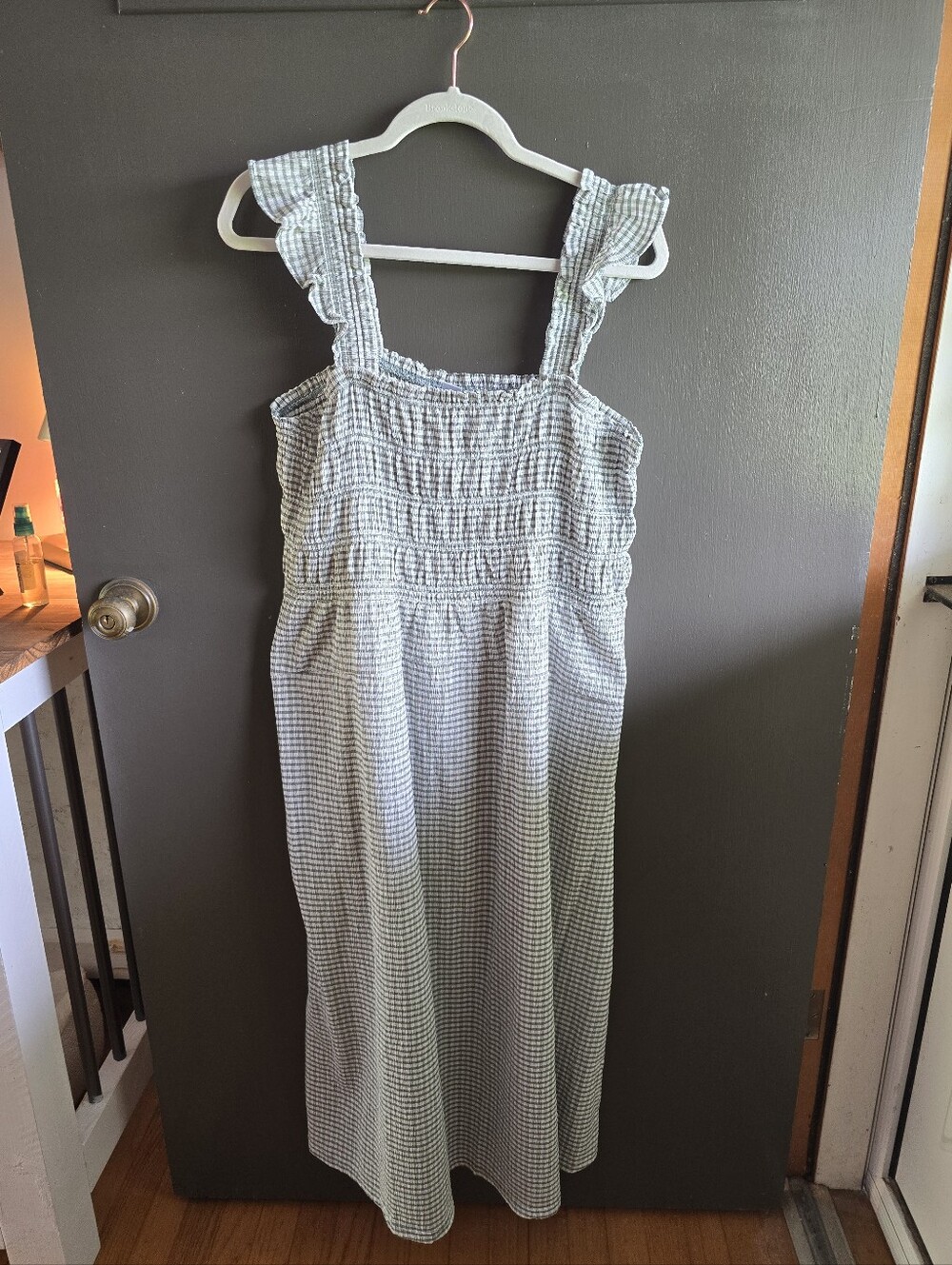 Old Navy Gingham Smocked Midi Dress with Ruffle Straps - Green/White